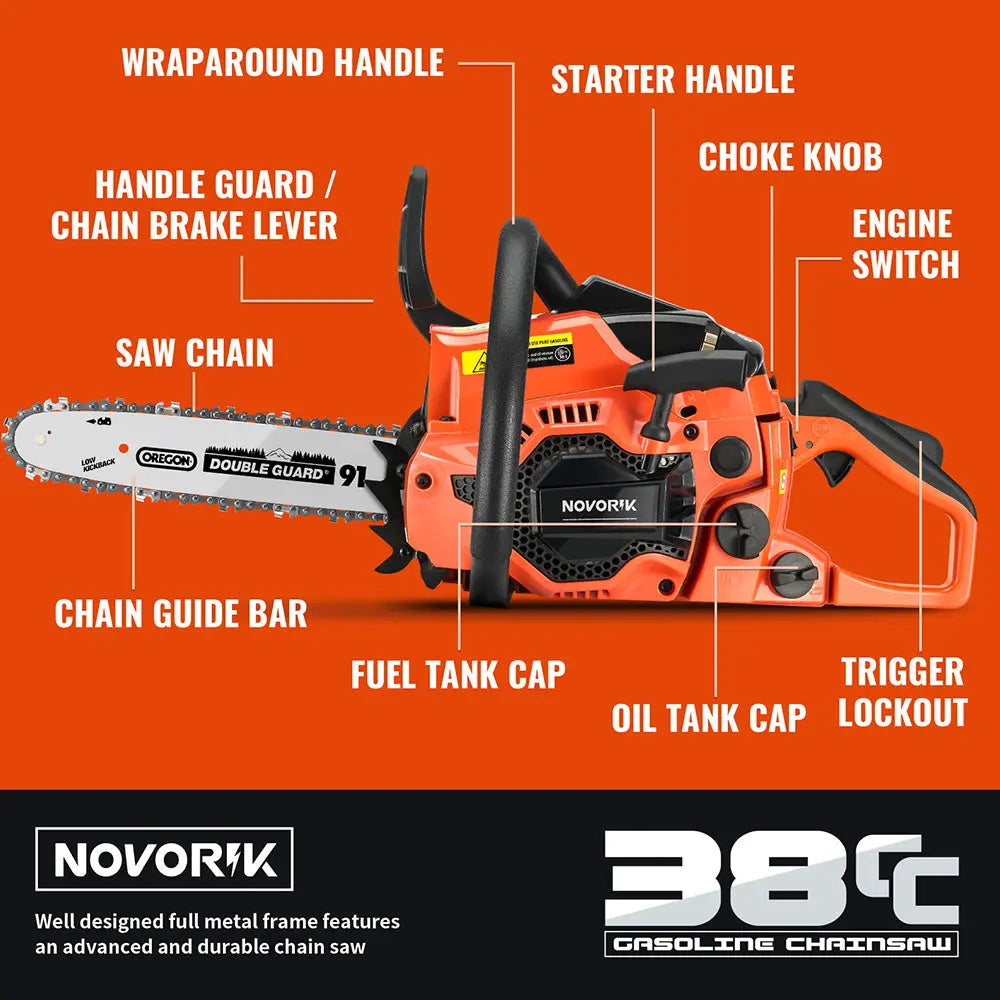 12/14-Inch Gas Powered Chainsaw (38CC) - NovorikX
