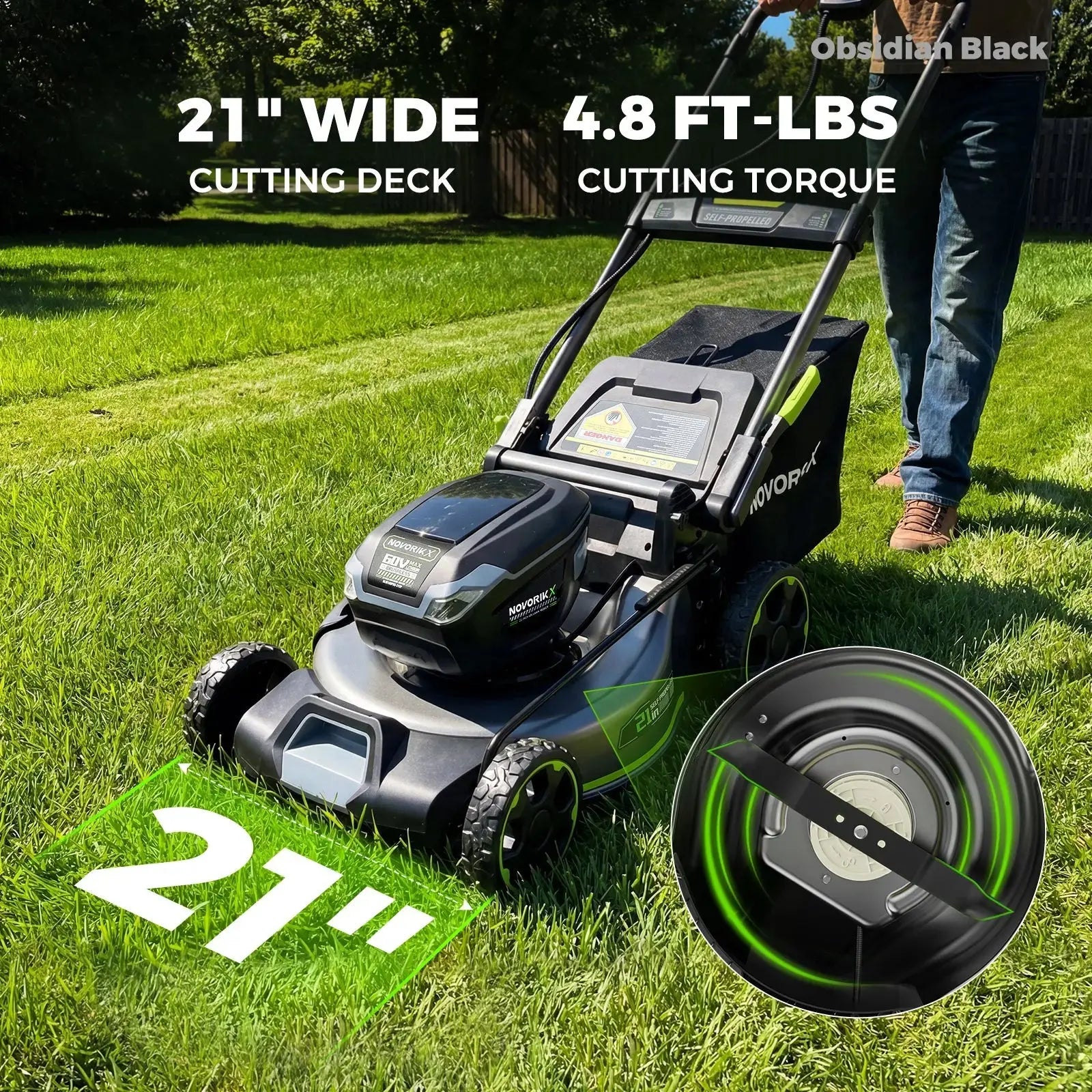 NovorikX Obsidian Black 60V Brushless 21-Inch Self-Propelled Lawn Mower Kit NovorikX