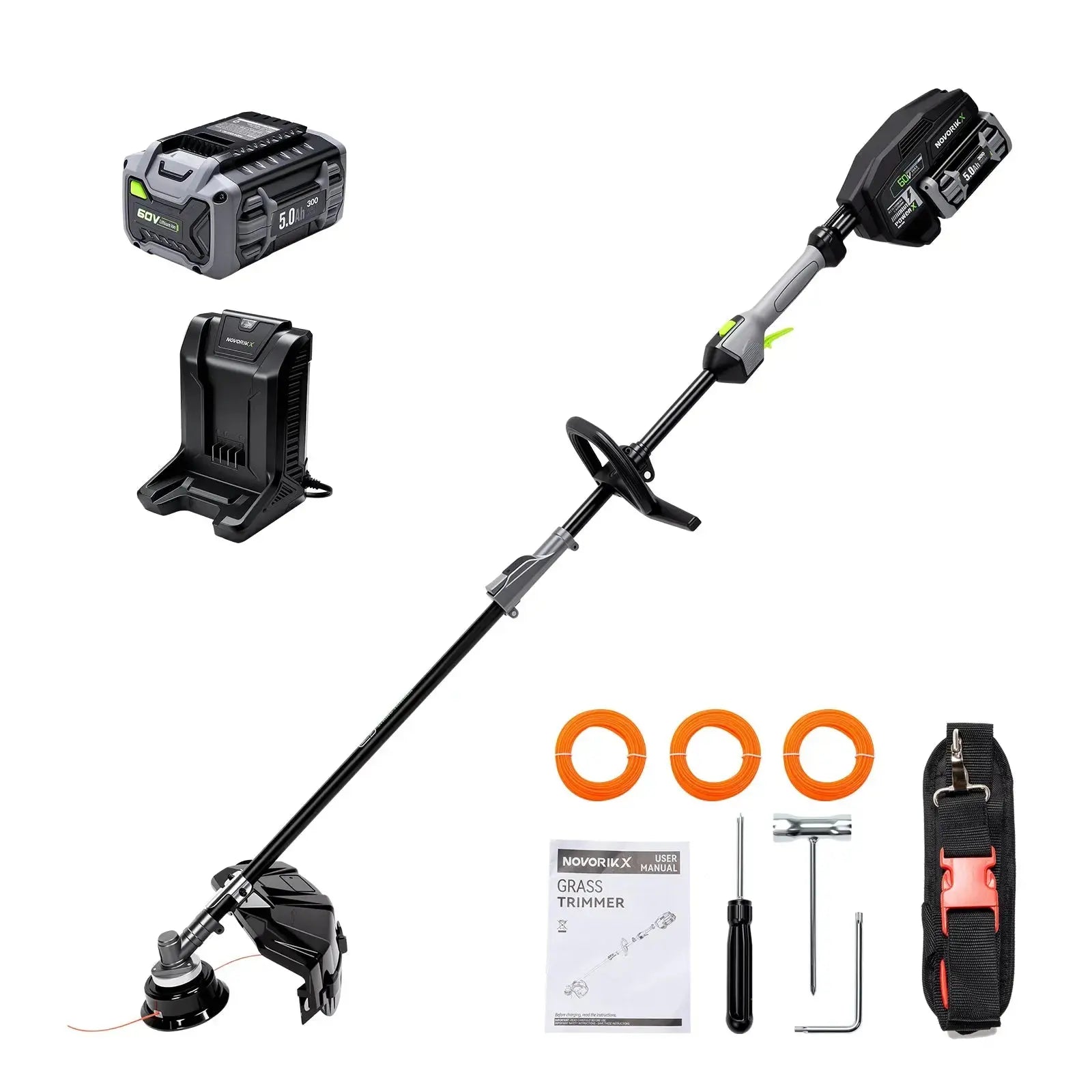 NovorikX Obsidian Black 60V Brushless Multi-Tool System 17-Inch String Trimmer Kit NovorikX