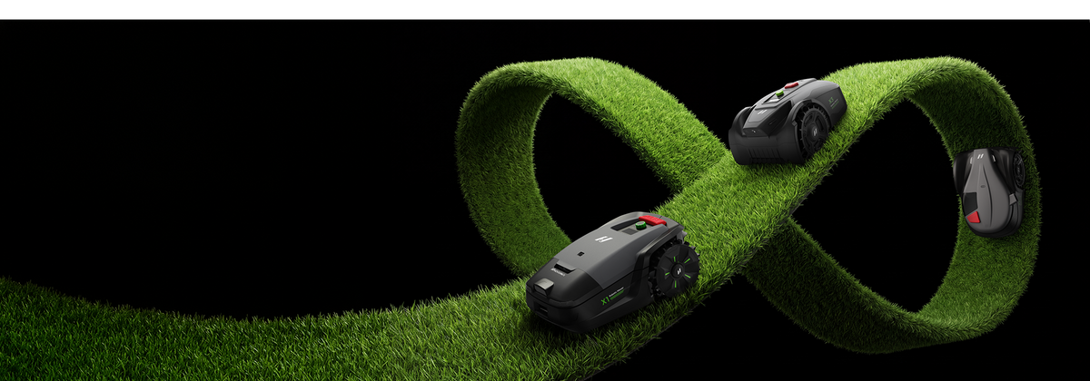NovorikX X Series robotic lawn mowers cutting a sculpted lawn