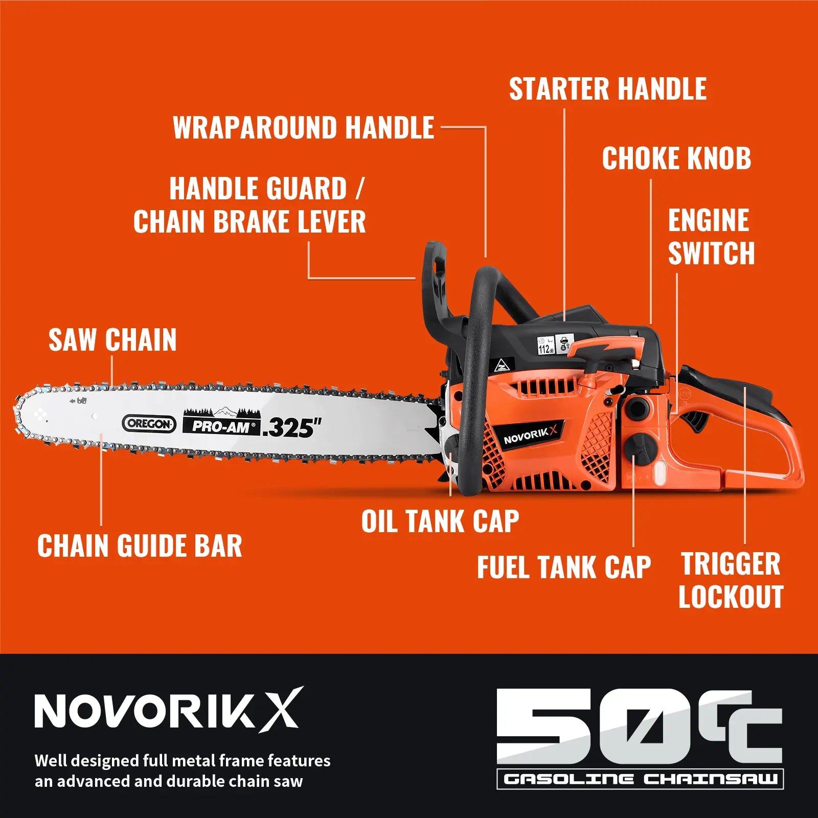 18/20-Inch Gas Powered Chainsaw (50CC) NovorikX