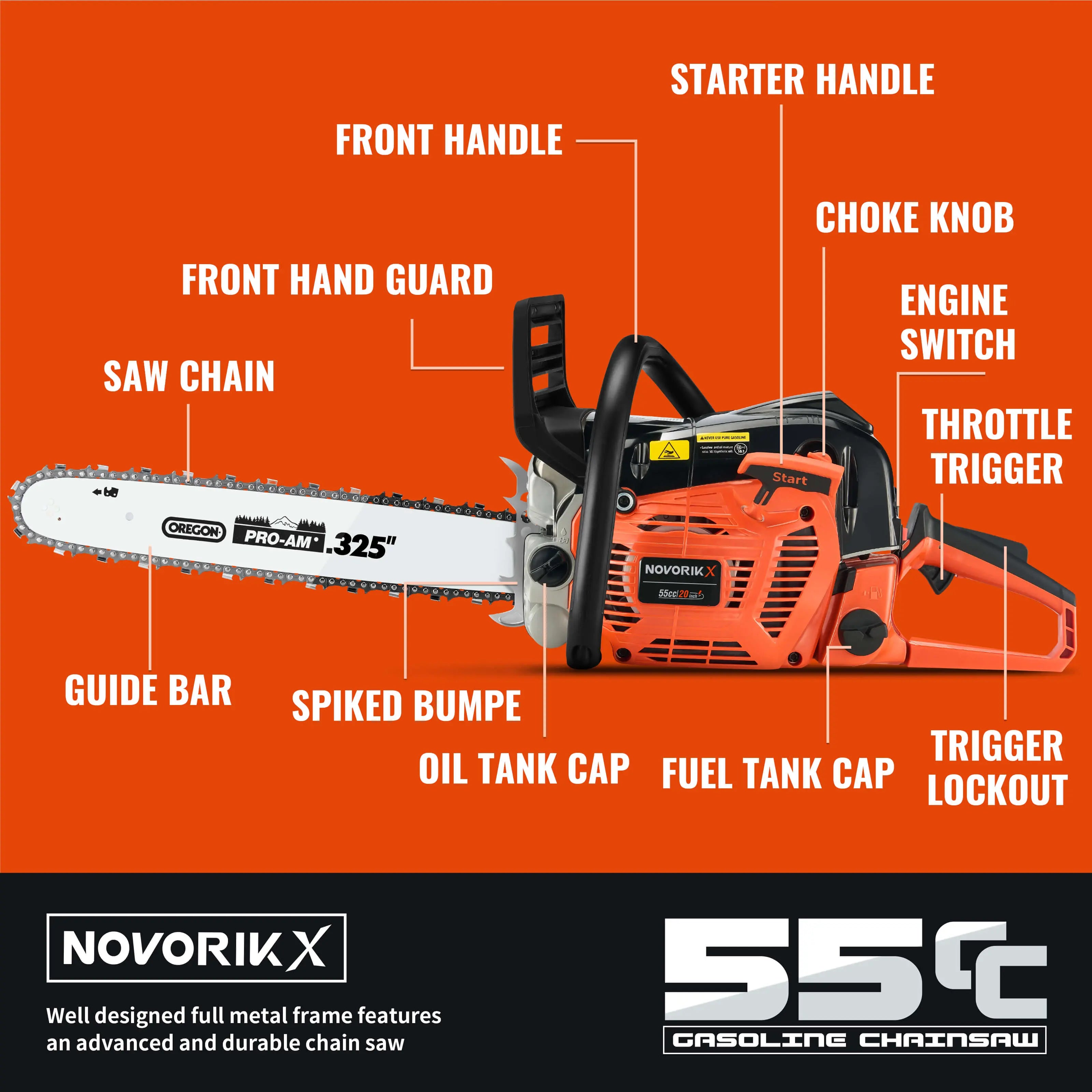 18/20-Inch Gas Powered Chainsaw (55CC) NovorikX