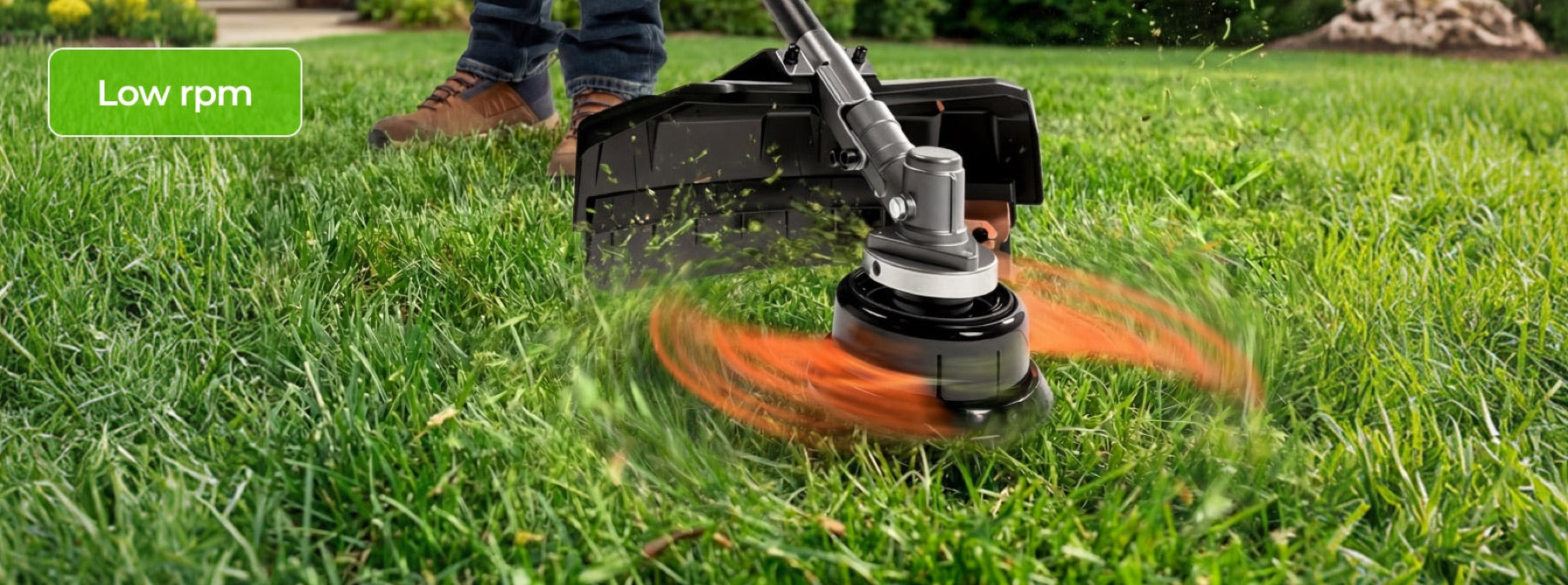 Higher speed mode handles thicker grass and overgrowth