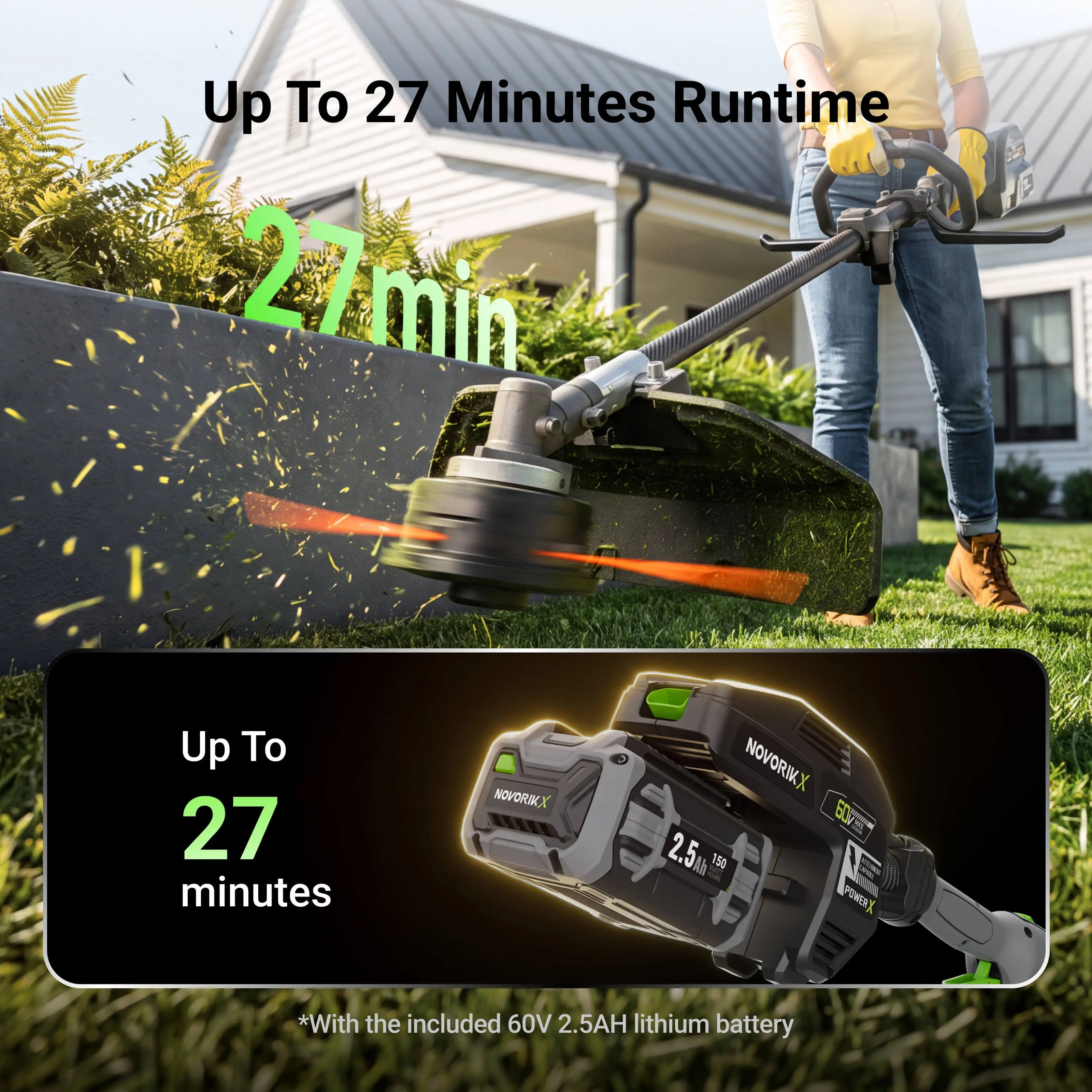 60V 17-Inch Carbon Fiber Shaft Trimmer & Cutter Kit  NovorikX