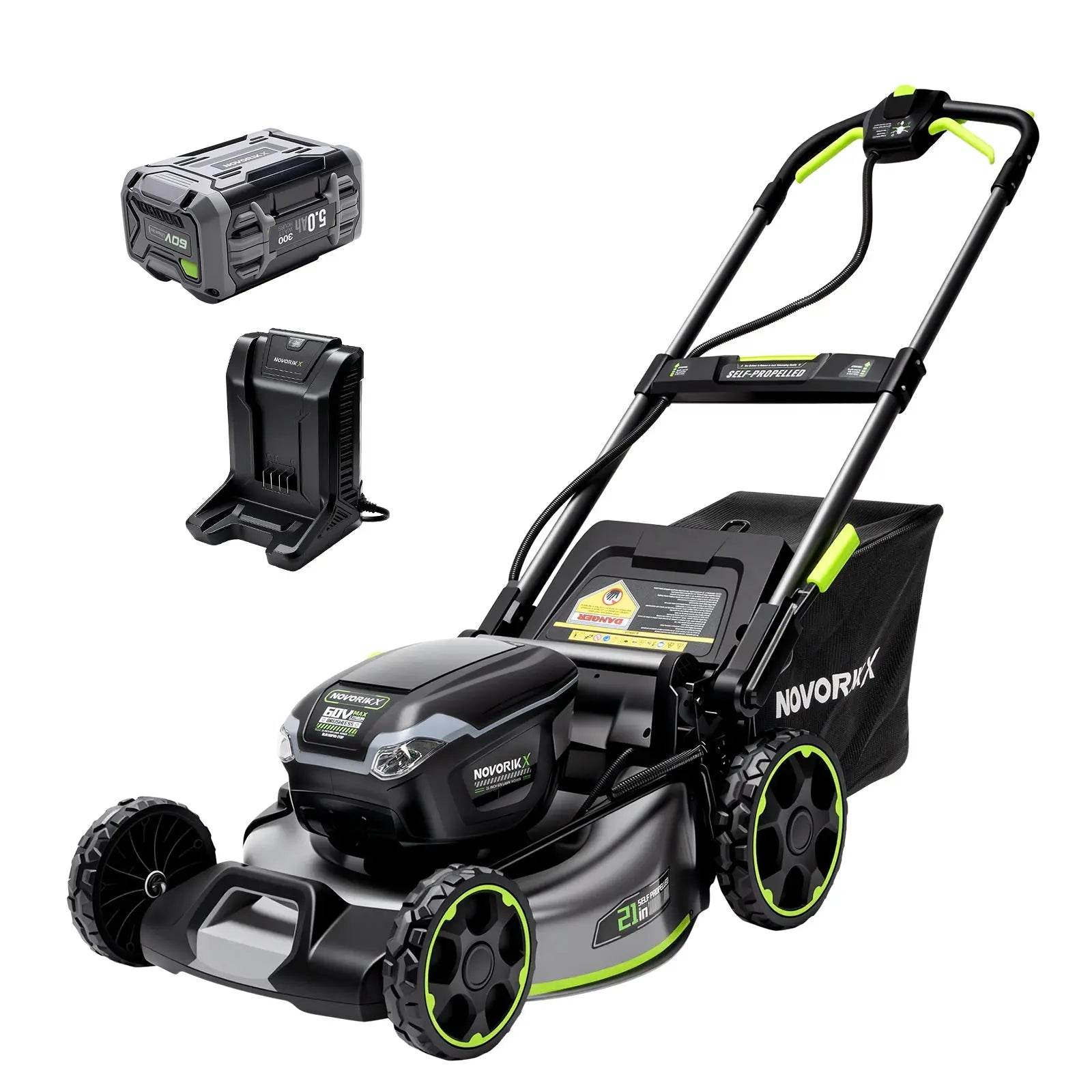 NovorikX Obsidian Black 60V Brushless 21-Inch Self-Propelled Lawn Mower Kit  NovorikX