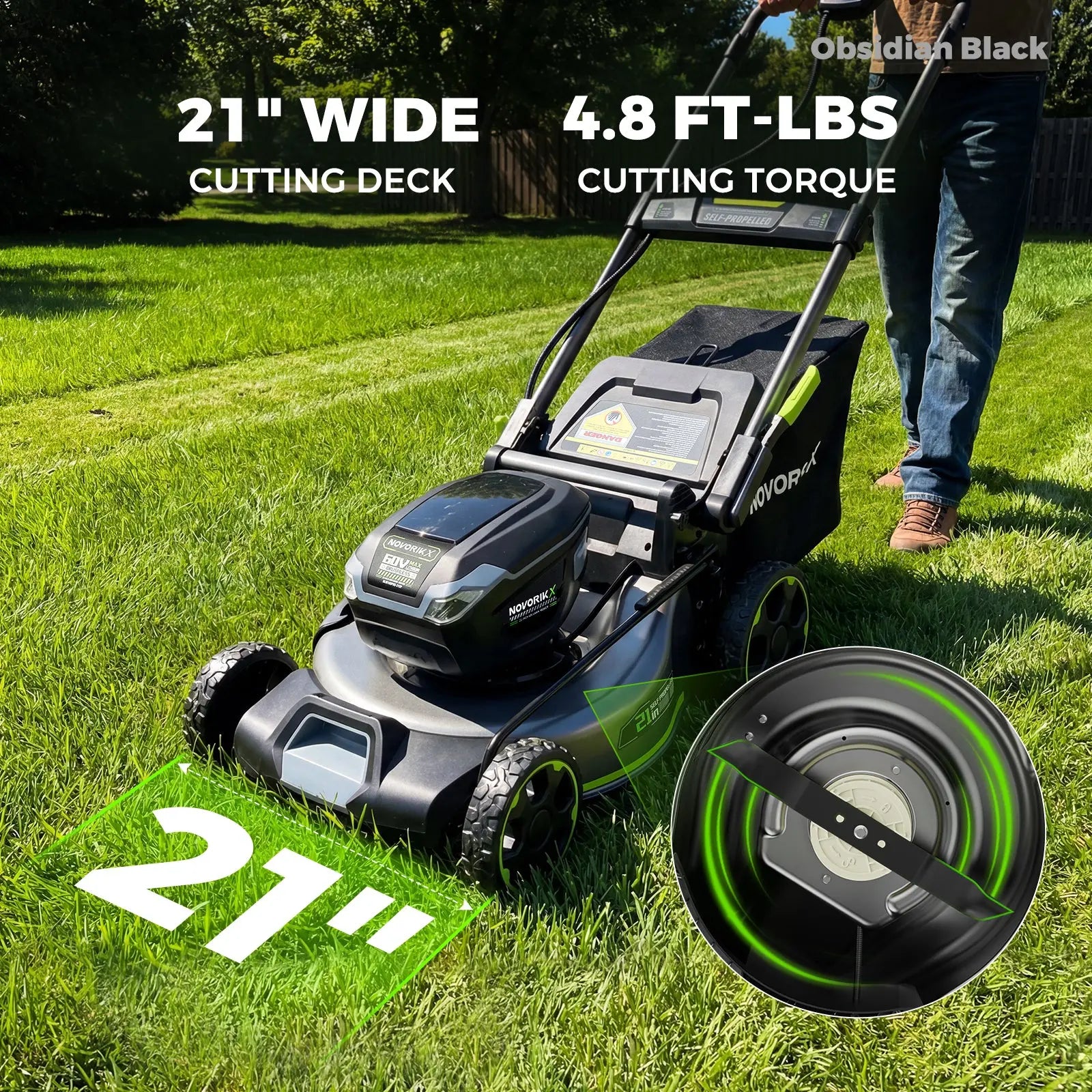 NovorikX Obsidian Black 60V Brushless 21-Inch Self-Propelled Lawn Mower Kit  NovorikX