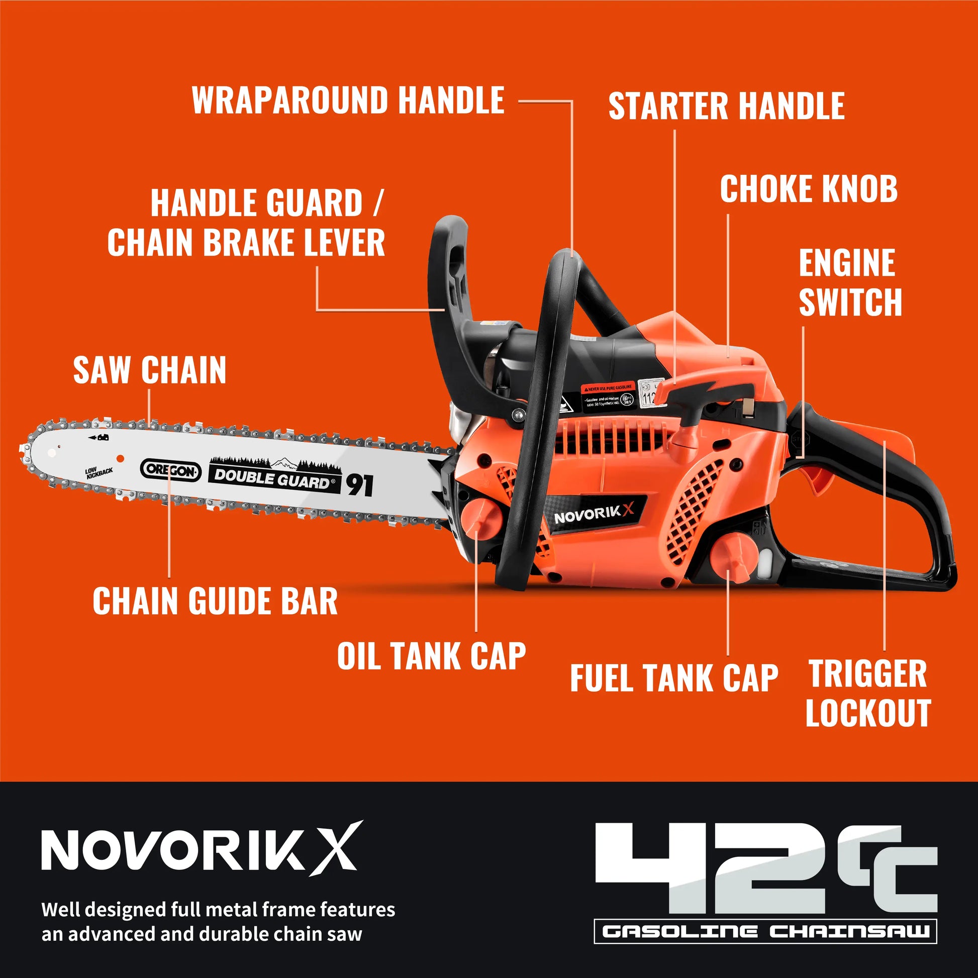 16/18-Inch Gas Powered Chainsaw (42CC)  NovorikX