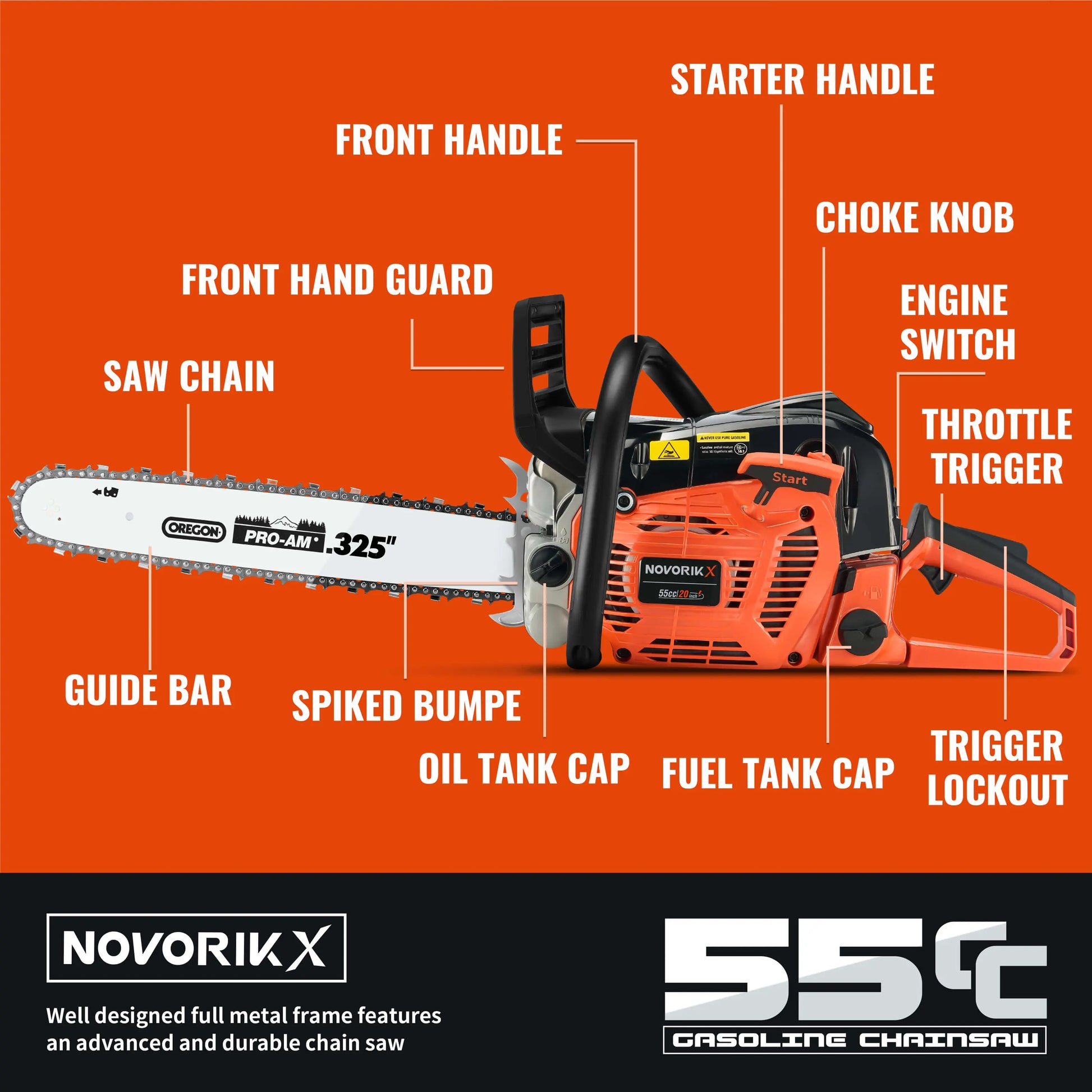 18/20-Inch Gas Powered Chainsaw (55CC)  NovorikX