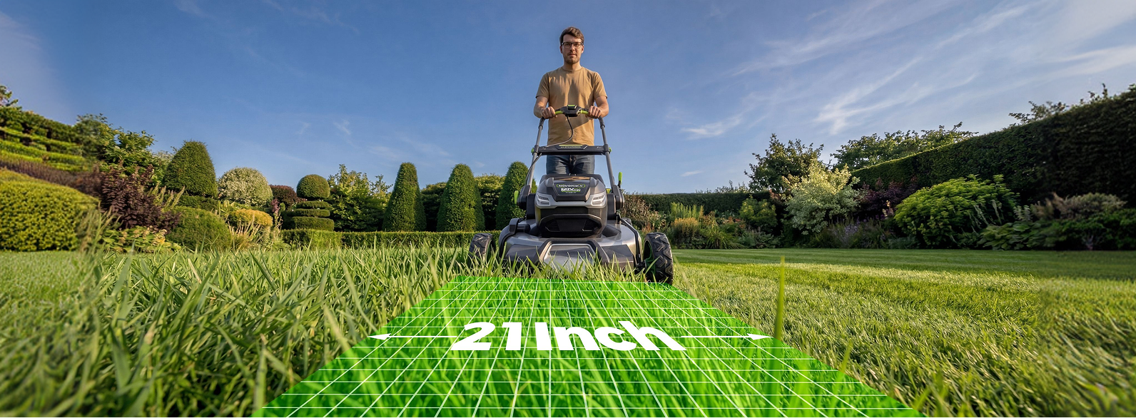 21-inch cutting deck overlay on a self-propelled battery lawn mower
